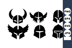Viking Helmets and Medieval Warrior Silhouettes Vector Set Product Image 1