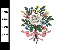 Bouquet of white rose pink yellow blue flowers with green le Product Image 1