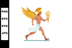 Winged Hermes Greek Mythology God Wearing Helmet and Holding Product Image 1
