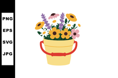 Colorful flower bouquet in yellow bucket vector illustration Product Image 1