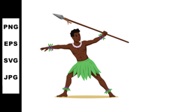 Tribal warrior throwing spear in green traditional skirt wit Product Image 1