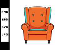 Orange and blue armchair front view comfortable living room Product Image 1