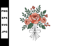 Rose bouquet with green leaves and red berries floral vector Product Image 1