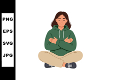 Woman in green hoodie practicing meditation with crossed arm Product Image 1