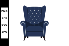 Dark blue armchair with tufted back and rolled arms vector i Product Image 1