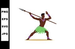 Tribal Man Throwing Spear Wearing Traditional Green Grass Sk Product Image 1