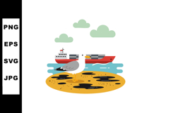 Seagull standing on sandy beach with oil spill and cargo shi Product Image 1