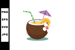 Coconut drink with straw umbrella slice and hibiscus flower Product Image 1