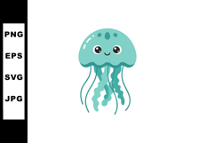 Cute teal jellyfish with smiling face cartoon vector illustr Product Image 1