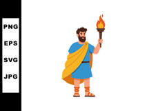 Ancient man holding flaming torch in toga style clothing vec Product Image 1