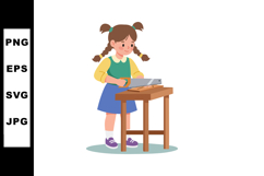 Girl with pigtails sawing wood on workbench vector illustrat Product Image 1