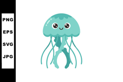 Cute cartoon jellyfish with smiling face in turquoise color Product Image 1