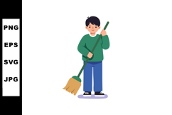 Boy sweeping floor with broom in casual clothing vector illu Product Image 1