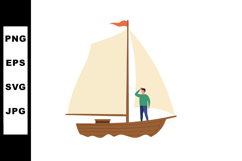 Sailboat with person looking ahead on calm water vector illu Product Image 1