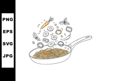 Spaghetti Pasta Cooking with Fresh Vegetables in Frying Pan Product Image 1