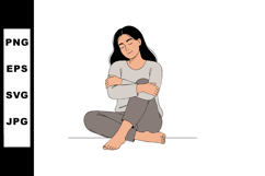 Woman Sitting Crossed Legs Hugging Knees Relaxed Calm Vector Product Image 1