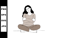 Woman Sitting Cross Legged Hugging Herself with Closed Eyes Product Image 1