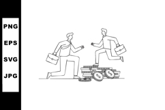 Businessmen running over stacks of coins and money symbol ve Product Image 1