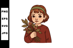 Girl Holding Bouquet of Flowers with Green Headband and Brow Product Image 1