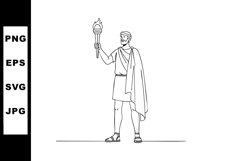 Ancient Greek man holding torch in traditional attire black Product Image 1
