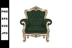 Vintage green armchair with carved wooden frame and elegant Product Image 1