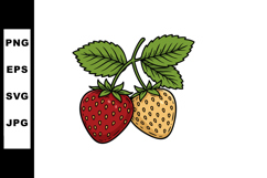 Strawberry and Yellow Strawberry with Green Leaves Vector Il Product Image 1