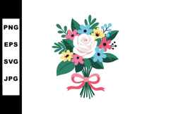 Colorful flower bouquet with white rose and pink ribbon vect Product Image 1