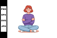 Young woman sitting cross-legged wearing purple sweater and Product Image 1