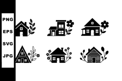 Collection of House Icons with Floral Elements in Black Silh Product Image 1