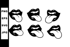 Black lips with tongue sticking out vector illustration set Product Image 1