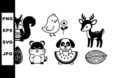 Cute woodland animals and seeds vector set with squirrel bir Product Image 1