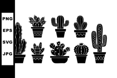 Black silhouette collection of potted cactus plants vector i Product Image 1