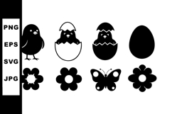 Cute black chick and butterfly silhouette with flower shapes Product Image 1