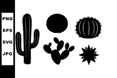 Cactus silhouettes set with desert plants and sun vector ill Product Image 1