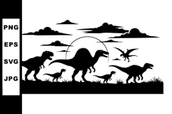 Silhouettes of Various Dinosaurs in Black Vector Illustratio Product Image 1