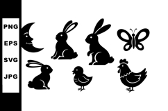 Silhouette animals including rabbit moon butterfly chick and Product Image 1