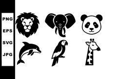 Lion elephant panda dolphin parrot giraffe animal head icons Product Image 1