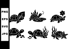 Turtle illustrations with nature elements and aquatic themes Product Image 1