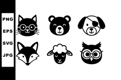 Cute animal faces vector set with cat bear dog fox sheep and Product Image 1