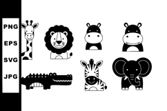 Cute black and white safari animal vector set including gira Product Image 1