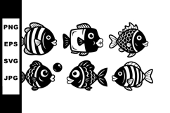 Cartoon style black and white fish vector illustration with Product Image 1