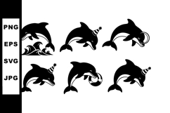 Dolphin silhouettes playing with party hats and rings vector Product Image 1