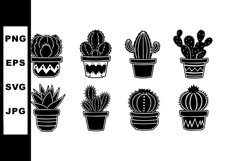 Black silhouette cactus plants in pots vector illustration s Product Image 1