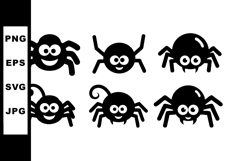 Cute cartoon spider icons set with smiling faces vector illu Product Image 1