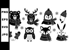 Winter animals wearing scarves and hats vector illustration Product Image 1