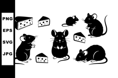 Black silhouette mice with cheese pieces vector illustration Product Image 1
