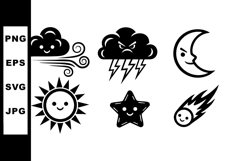 Cute Weather Symbols Vector Set Featuring Sun Moon Cloud Lig Product Image 1