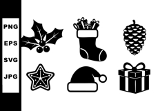 Christmas icons set with holly, stocking, pine cone, cookie Product Image 1