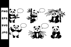 Panda characters eating bamboo and expressing emotions in ve Product Image 1
