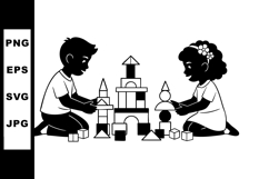 Children playing with building blocks vector illustration in Product Image 1